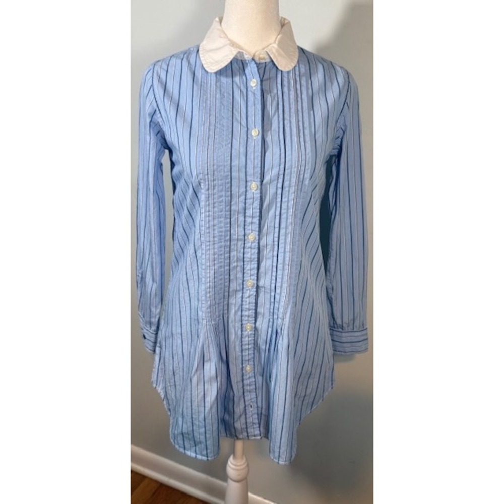 Ralph Lauren Girls Striped Shirt Dress‎ Size 12 Contrast Collar Blue White